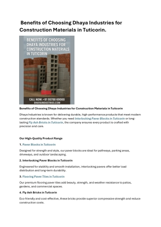 Benefits of Choosing Dhaya Industries for Construction Materials in Tuticorin