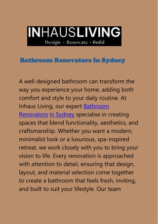 Skilled Bathroom Renovators Sydney for Functional, Beautiful Spaces
