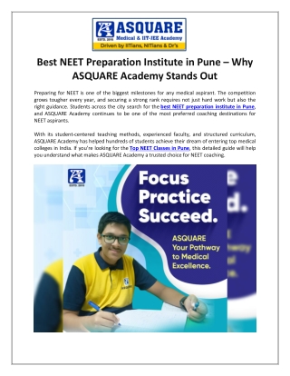 Best NEET Preparation Institute in Pune – Why ASQUARE Academy Stands Out