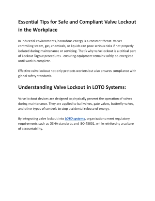 Essential Tips for Safe and Compliant Valve Lockout in the Workplace