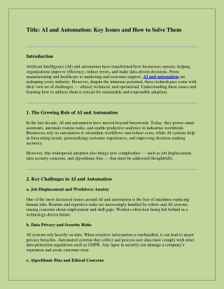 AI and Automation - Key Issues and How to Solve Them