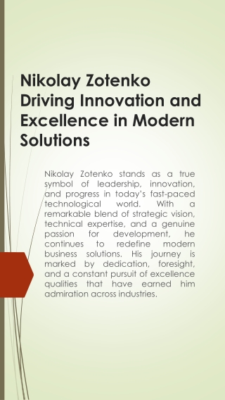 Nikolay Zotenko Driving Innovation and Excellence in Modern