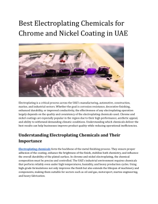 Best Electroplating Chemicals for Chrome and Nickel Coating UAE