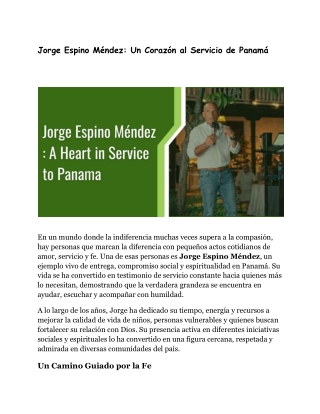 Jorge Espino Méndez_ Un ejemplo vivo de fe, entrega y compromiso social en Panamá