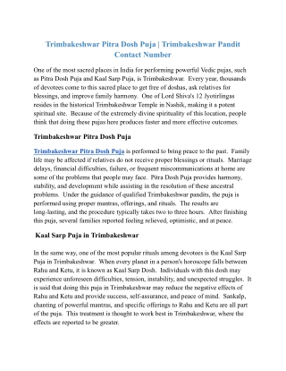 Trimbakeshwar Pitra Dosh Puja _ Trimbakeshwar Pandit Contact Number