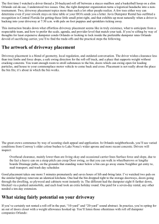 Convenient Driveway Placement: Javis Dumpster Drop-Off in Orlando