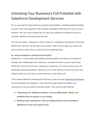 Unlocking Business Potential with Salesforce Development Services