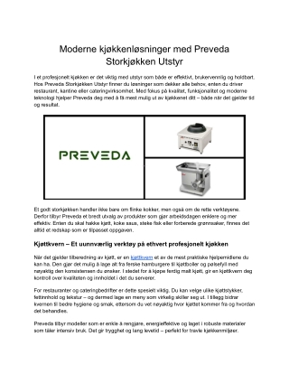 Preveda Storkjøkken Utstyr – Alt du Trenger til Profesjonelle Kjøkken