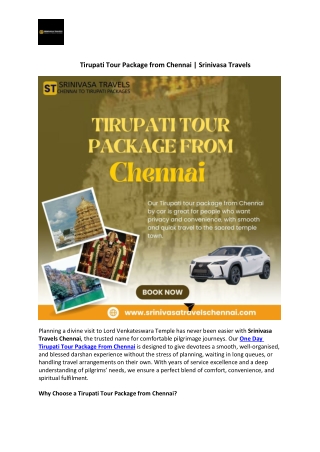 Tirupati Tour Package from Chennai | Srinivasa Travels