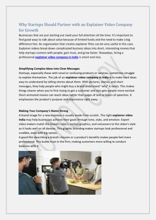 Why Startups Should Partner with an Explainer Video Company for Growth