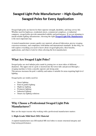 Swaged Light Pole Manufacturer