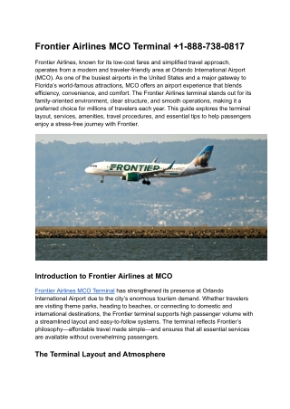 Frontier Airlines MCO Terminal  1-888-738-0817