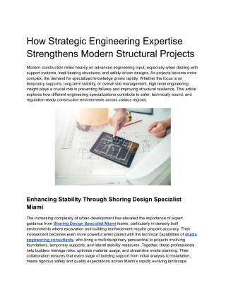 How Strategic Engineering Expertise Strengthens Modern Structural Projects