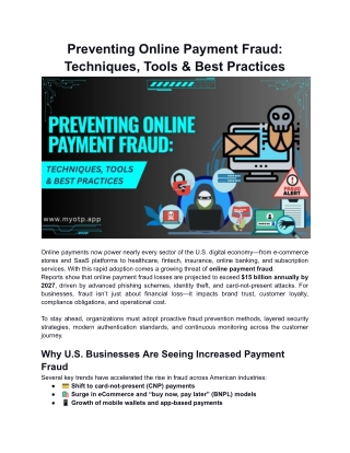 Preventing Online Payment Fraud: Techniques, Tools & Best Practices
