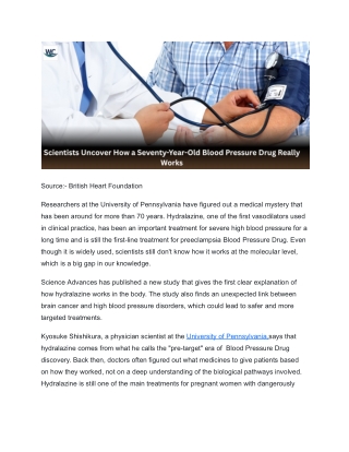 Scientists Uncover How a Seventy-Year-Old Blood Pressure Drug Really Works