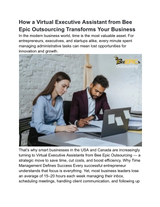 How a Virtual Executive Assistant from Bee Epic Outsourcing Transforms Your Business