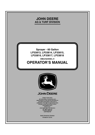 John Deere LP33815 60-Gallon Sprayer Operator’s Manual Instant Download (Publication No.OMLVU24593)