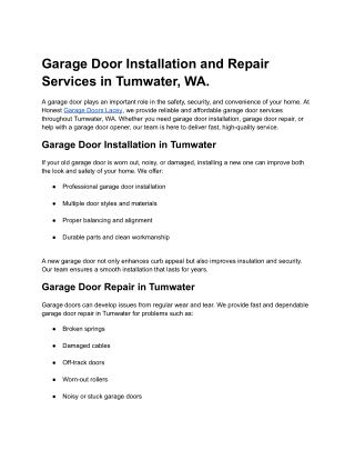 Garage Door Installation and Repair Services in Tumwater, WA
