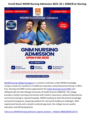 Enroll Now ! NSHM Nursing Admission