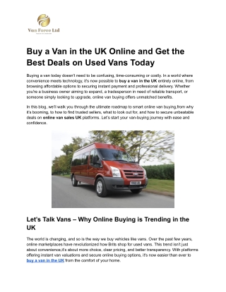 Buy a Van in the UK Online and Get the Best Deals on Used Vans Today