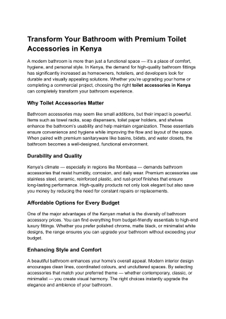 Transform Your Bathroom with Premium Toilet Accessories in Kenya