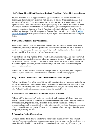 Get Tailored Thyroid Diet Plans from Prakruti Nutrition’s Online Dietician in Bhopal