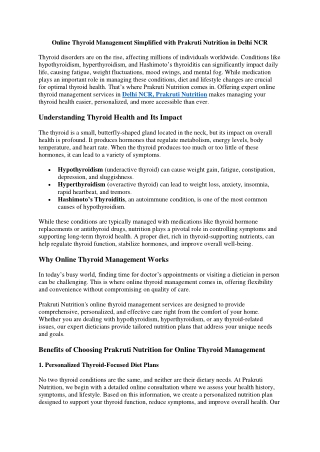 Online Thyroid Management Simplified with Prakruti Nutrition in Delhi NCR