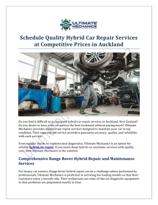 Schedule Quality Hybrid Car Repair Services at Competitive Prices in Auckland