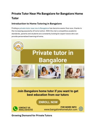 Private tutor near me Bangalore