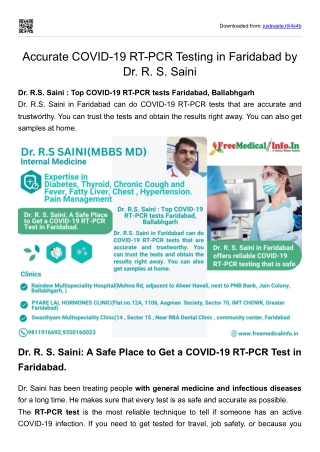 Accurate COVID-19 RT-PCR Testing in Faridabad by Dr. R. S. Saini
