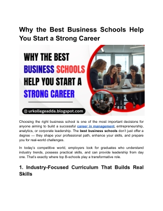 Why the Best Business Schools Help You Start a Strong Career