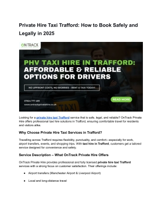 Private Hire Taxi Trafford – Safe & Legal Booking Guide for 2025