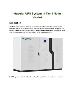 Industrial UPS System in Tamil Nadu | Vivatek Industrial Power Solutions