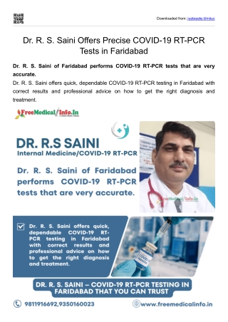 Dr. R. S. Saini Offers Precise COVID-19 RT-PCR Tests in Faridabad