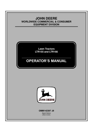 John Deere LTR155 Lawn Tractors Operator’s Manual Instant Download (PIN020001-) (Publication No.OMM142397)