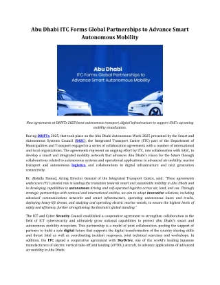 Abu Dhabi ITC Forms Global Partnerships to Advance Smart Autonomous Mobility