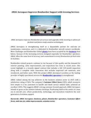 AMAC Aerospace Improves Bombardier Support with Growing Services