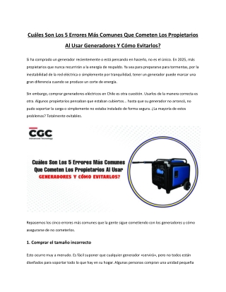 5 Errores Más Comunes Que Cometen Los Propietarios Al Usar Generadores