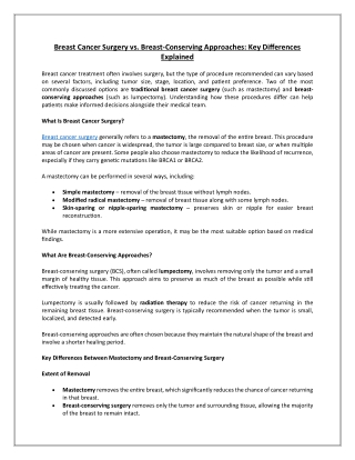 Breast Cancer Surgery vs. Breast-Conserving Approaches Key Differences Explained