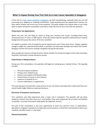 What To Expect During Your First Visit to A Liver Cancer Specialist in Singapore