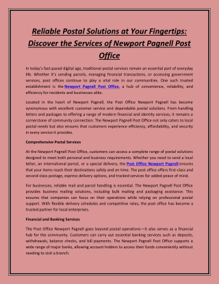 Reliable Postal Solutions at Your Fingertips: Discover the Services of Newport P