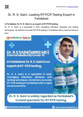 Dr. R. S. Saini Leading RT-PCR Testing Expert in Faridabad