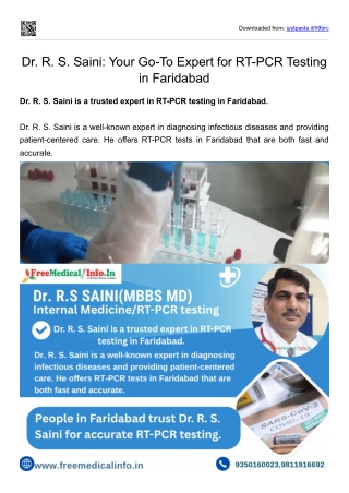 Dr. R. S. Saini Your Go-To Expert for RT-PCR Testing in Faridabad