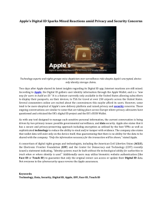 Apple’s Digital ID Sparks Mixed Reactions amid Privacy and Security Concerns