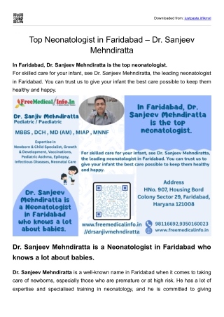 Top Neonatologist in Faridabad Dr. Sanjeev Mehndiratta