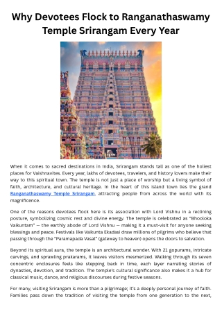 Why Devotees Flock to Ranganathaswamy Temple Srirangam Every Year