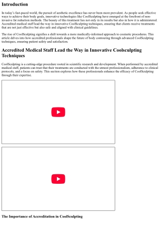 Accredited Medical Staff Lead the Way in Innovative Coolsculpting Techniques