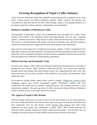 Growing Recognition of Nepal’s Coffee Industry