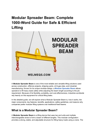 Modular Spreader Beam_ Complete 1000-Word Guide for Safe & Efficient Lifting