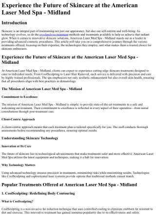 Experience the Future of Skincare at the American Laser Med Spa - Midland